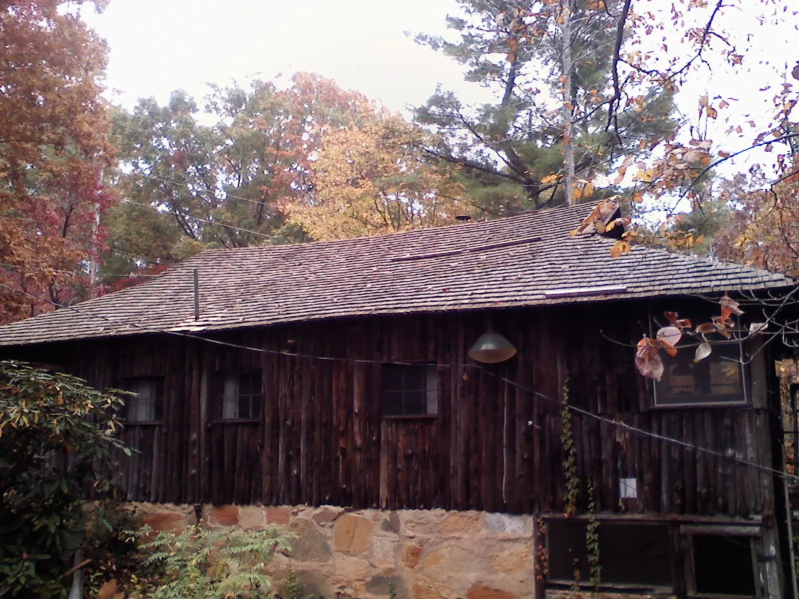 Weathered wood shake roof on a rustic board sided cabin in Fruitland